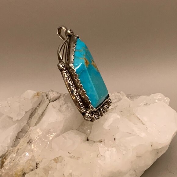 Native American Navajo Turquoise Sterling Silver Pendant Brooch Pin Signed R - Picture 3 of 15